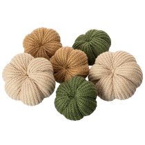 Product Knitted Decorative Pumpkins Set – Autumn Decor, 6 Pieces, 10cm & 8cm, Brown, Beige, Green