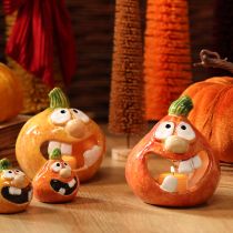 Product Pumpkin decorative figure and tealight holder, funny face, autumn decoration, 12cm, 2 pieces