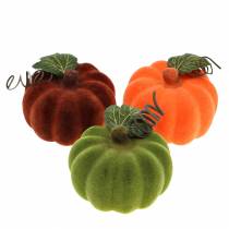 Mini pumpkin flocked orange, green, red Ø9cm 6pcs