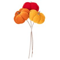 Product Velvet Artificial Pumpkins on Wire, Tri-Coloured Autumn Decoration Set, 8cm, Pack of 9