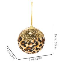 Product Christmas Baubles Leopard Print with Gold Glitter 7cm Set of 3