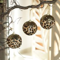 Product Christmas Baubles Leopard Pattern with Gold Glitter 7cm Set of 3