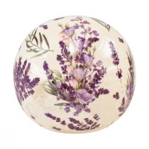 Product Ceramic ball with lavender motif ceramic decoration purple cream 12cm