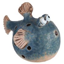 Product Puffer Fish for Tealight Ceramic Decoration Fish Blue 15cm 2pcs