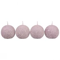 Product Round Candles Purple Snowball Glitter Ball Candles 8 cm 4 pcs