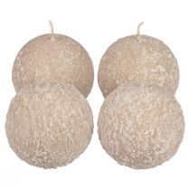 Product Ball candles 8 cm round candles beige snowball glitter 4 pieces