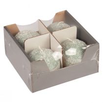 Product Set of 4 Green Ball Candles 8cm Glitter Snowball Christmas Decoration Advent Candles