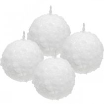 Product Advent candles, snowball design, Ø80mm white ball candles, set of 4, Christmas decoration, winter magic