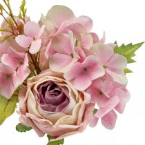 Artificial bouquet, hydrangea bouquet with roses pink 32cm