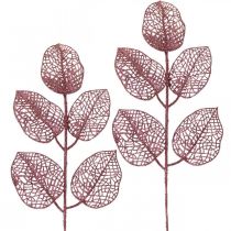 Product Artificial plants, deco leaves, artificial branch pink glitter L36cm 10p