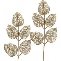 Artificial plants, branch decoration, deco leaf golden glitter L36cm 10p