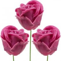 Product Artificial roses fuchsia wax roses decorative roses wax Ø6cm 18 pcs