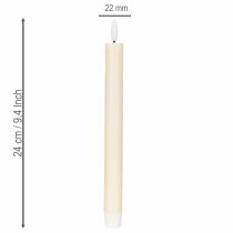 Product ProductNameCream White Real Wax LED Taper Candles, 24 cm, Warm White Light, Six Hour Timer, Set of 2/ProductName
ProductDescription<h2>LED Taper Candles for Indoor Table and Home Decor</h2>
<p>This set contains two cream white LED taper candles made from
