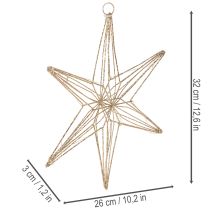 Product Gold Wire LED Star Decoration with Warm White Lights, 32cm, Indoor Use