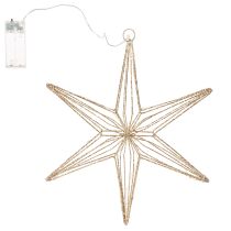 Product Gold Wire LED Star Decoration with Warm White Lights, 32cm, Indoor Use