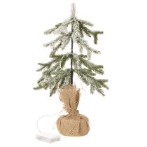 Product 50cm Snow-Dusted Artificial Christmas Tree with Warm White LEDs and Burlap Base for Indoor Use