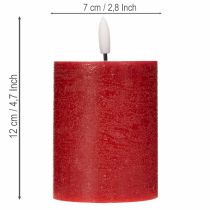 Product LED pillar candle made of real wax in red with timer and warm white light, 12cm