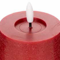 Product LED pillar candle made of real wax in red with timer and warm white light, 12cm