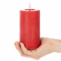 Product LED pillar candle in red with timer and warm white light, made of real wax, 15cm