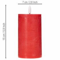 Product LED pillar candle in red with timer and warm white light, made of real wax, 15cm