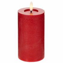 Product LED pillar candle in red with timer and warm white light, made of real wax, 15cm