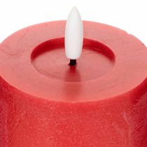 Product LED pillar candle in red with timer and warm white light, made of real wax, 15cm