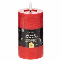 Product LED pillar candle in red with timer and warm white light, made of real wax, 15cm