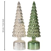 Product LED Christmas tree rotating green silver H34cm 2 pcs