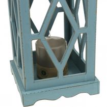 Wooden lantern with metal decoration, decorative lantern for hanging, garden decoration blue-silver H51cm
