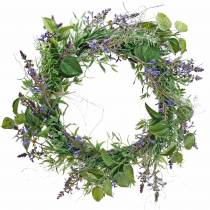 Mediterranean lavender wreath Ø50cm, artificial flower wreath with lavender and rosemary