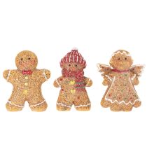 Product Decorative Artificial Gingerbread Figures Set of 3 – 8 cm, Brown, Red, White