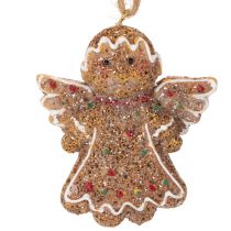 Product Artificial Gingerbread Hanging Decorations Set of 3, Polyresin, 7cm, Brown, Red, and White