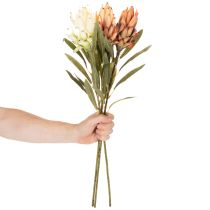 Product Artificial Protea Leucadendron Flower with Long Stem 65cm, Set of 3 in Cream, Yellow, and Orange