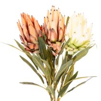 Product Artificial Protea Leucadendron Flower with Long Stem 65cm, Set of 3 in Cream, Yellow, and Orange