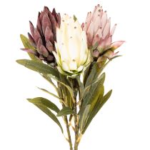Product Artificial Protea Leucadendron Flowers, 100cm, 3 Stems, Cream, Burgundy, Pink