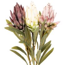 Product Artificial Protea Leucadendron Flowers, 100cm, 3 Stems, Cream, Burgundy, Pink