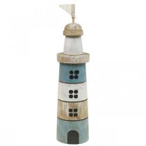 Wooden Lighthouse Maritime Wood Deco Blue White H30.5cm