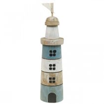 Product Wooden Lighthouse Maritime Wood Deco Blue White H30.5cm