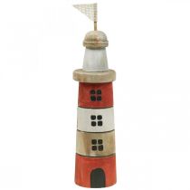 Wooden lighthouse maritime wooden decoration red white H30.5cm