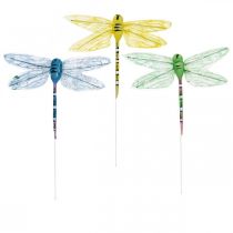 Product Summer decoration, dragonflies on wire, decorative insects yellow, green, blue W10.5cm 6 pcs