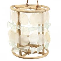 Maritime decoration lantern Capiz wood glass natural Ø17.5cm H34cm