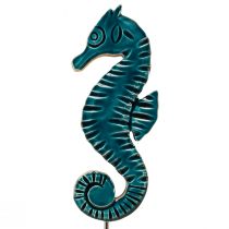 Product Maritime decoration seahorse on stand mango wood turquoise 29cm