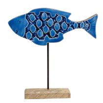 Product Maritime decorative wooden fish on stand blue 25cm × 24.5cm