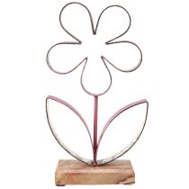 Product Metal Decoration Flower on Wooden Base Old Pink Silver H29cm