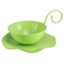 Product Metal decorative cup with saucer light green H8cm Ø11.5cm 2pcs