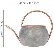 Product Metal decorative watering can, vintage country style, garden decoration, for planting, silver copper, L41cm Ø26cm H30cm