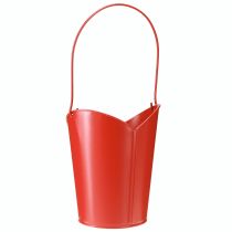 Product Metal planter heart decoration with handle Red Ø12cm H15/9cm