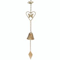 Product Metal wind chime with heart and bell garden decoration antique 72cm