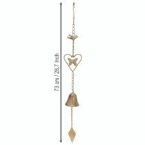 Product Metal wind chime with heart and bell garden decoration antique 72cm