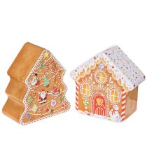 Product Metal Tin Set Christmas Tree and Gingerbread House Design 14cm